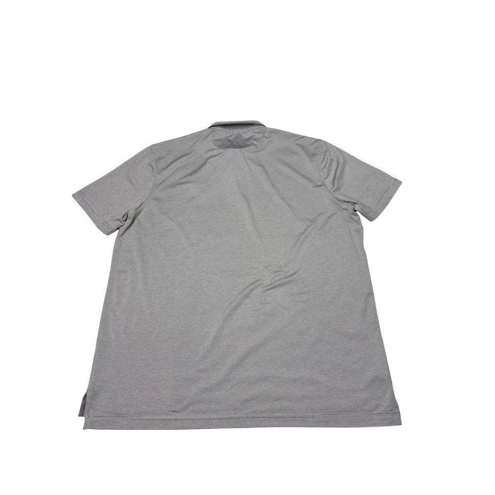 Johnnie-O Mens XL Grey Striped Performance Polo Shirt Eagle‎ Globe 1924 Logo